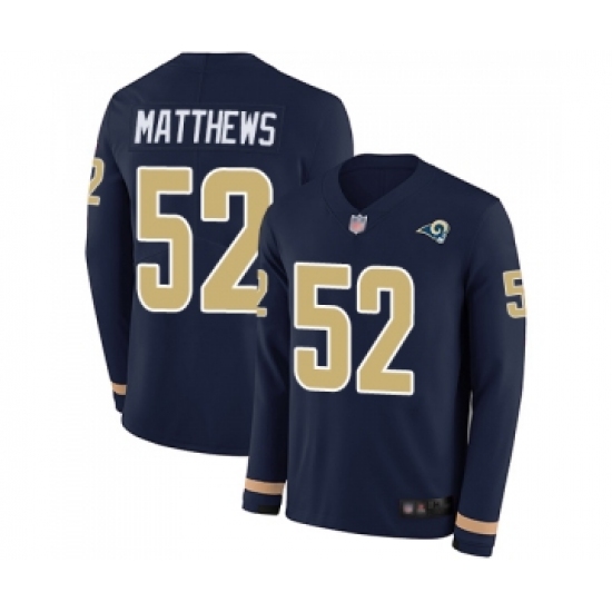 Men's Los Angeles Rams 52 Clay Matthews Limited Navy Blue Therma Long Sleeve Football Jersey