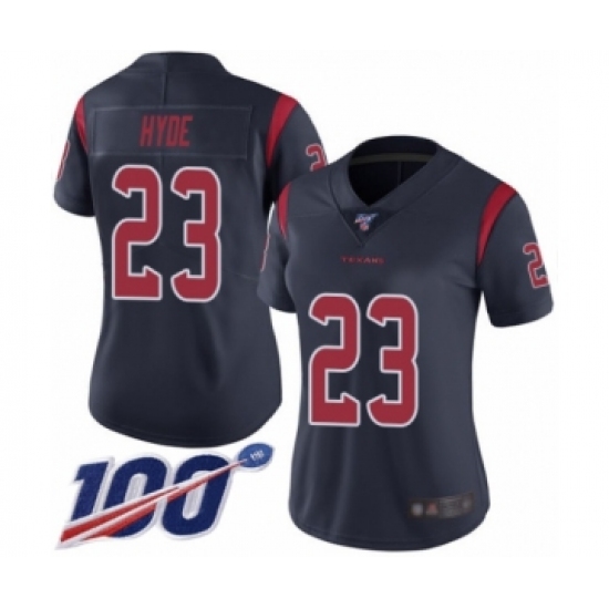 Women's Houston Texans 23 Carlos Hyde Limited Navy Blue Rush Vapor Untouchable 100th Season Football Jersey