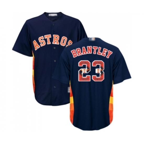 Men's Houston Astros 23 Michael Brantley Authentic Navy Blue Team Logo Fashion Cool Base Baseball Jersey