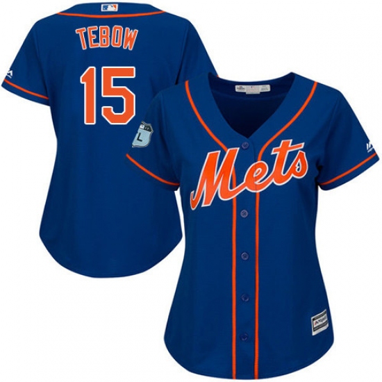 Women's Majestic New York Mets 15 Tim Tebow Authentic Royal Blue Alternate Home Cool Base MLB Jersey