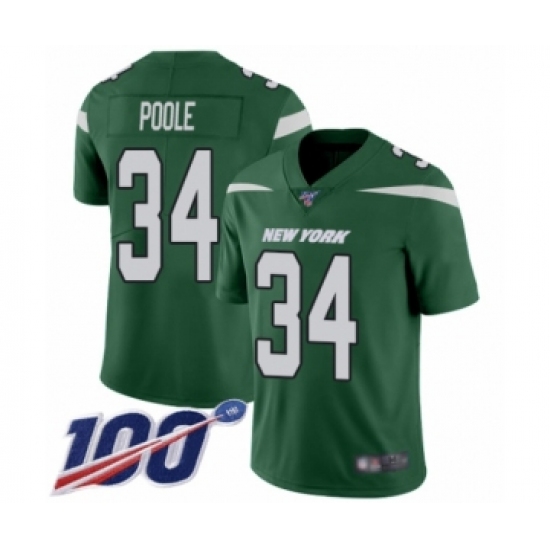 Men's New York Jets 34 Brian Poole Green Team Color Vapor Untouchable Limited Player 100th Season Football Jersey