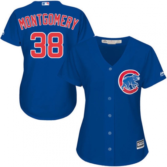 Women's Majestic Chicago Cubs 38 Mike Montgomery Authentic Royal Blue Alternate MLB Jersey