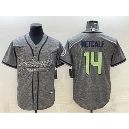 Men's Seattle Seahawks 14 DK Metcalf Grey Camo With Patch Cool Base Stitched Baseball Jersey