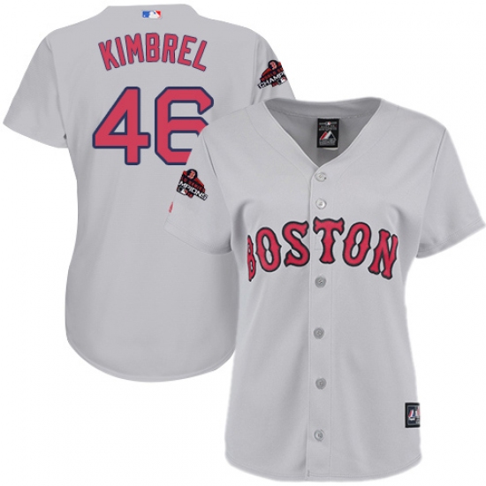 Women's Majestic Boston Red Sox 46 Craig Kimbrel Authentic Grey Road 2018 World Series Champions MLB Jersey