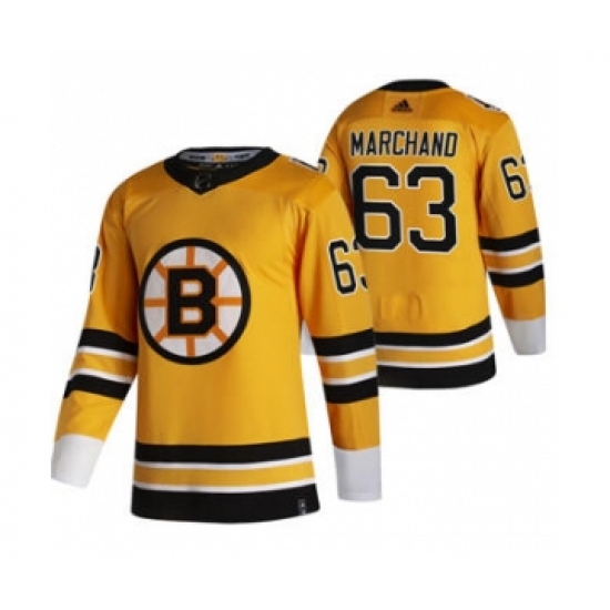 Men's Boston Bruins 63 Brad Marchand Yellow 2020-21 Reverse Retro Alternate Hockey Jersey