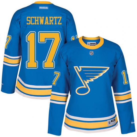 Women's Reebok St. Louis Blues 17 Jaden Schwartz Authentic Blue 2017 Winter Classic NHL Jersey