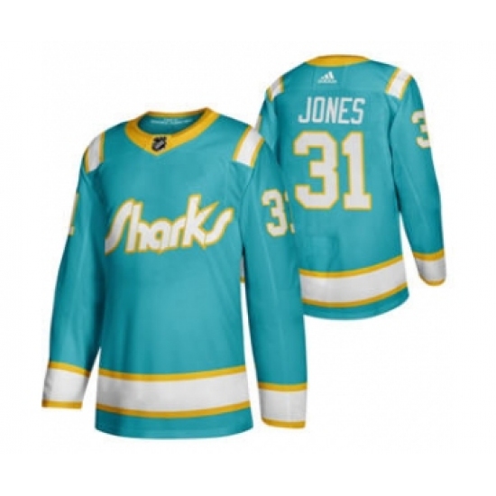 Men's San Jose Sharks 31 Martin Jones 2020 Throwback Authentic Player Hockey Jersey