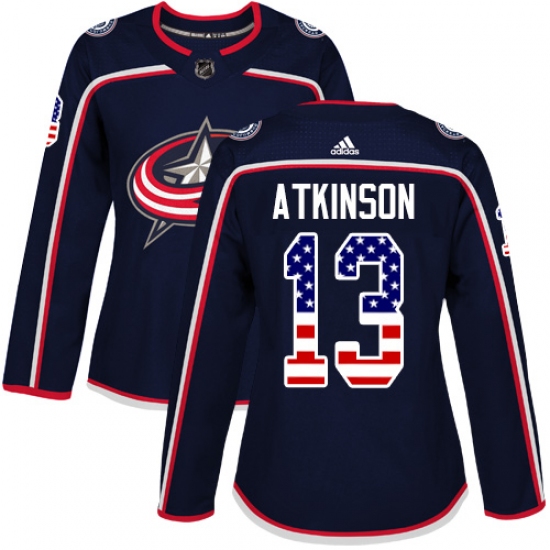 Women's Adidas Columbus Blue Jackets 13 Cam Atkinson Authentic Navy Blue USA Flag Fashion NHL Jersey