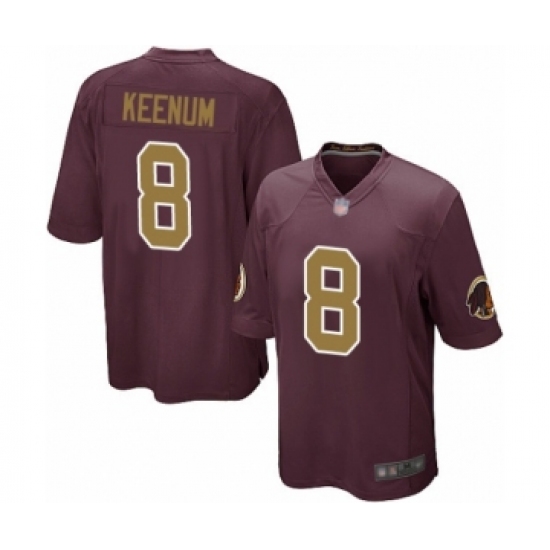 Men's Washington Redskins 8 Case Keenum Game Burgundy Red Gold Number Alternate 80TH Anniversary Football Jersey