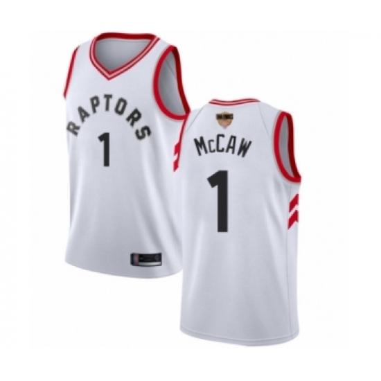 Men's Toronto Raptors 1 Patrick McCaw Swingman White 2019 Basketball Finals Bound Jersey - Association Edition