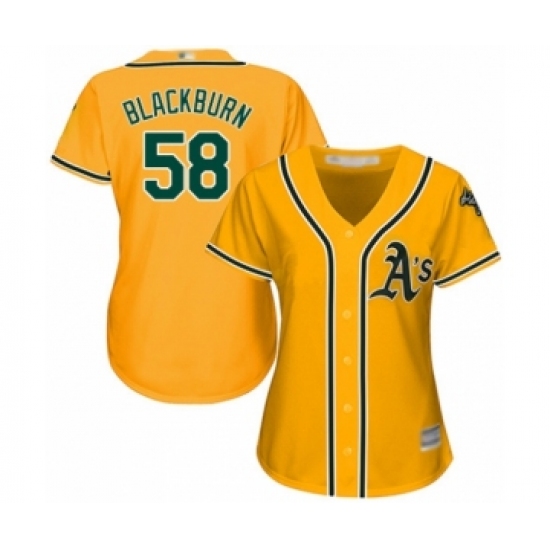 Women's Oakland Athletics 58 Paul Blackburn Authentic Gold Alternate 2 Cool Base Baseball Player Jersey