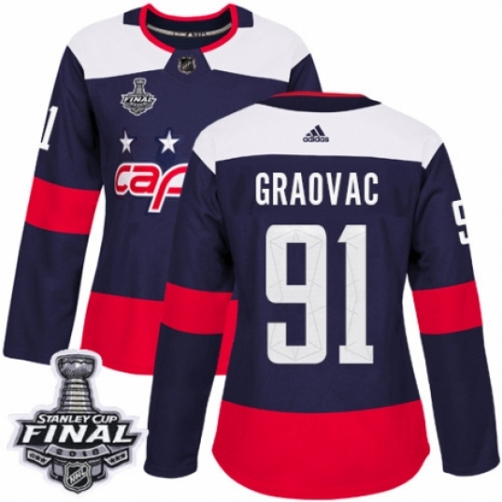 Women's Adidas Washington Capitals 91 Tyler Graovac Authentic Navy Blue 2018 Stadium Series 2018 Stanley Cup Final NHL Jersey