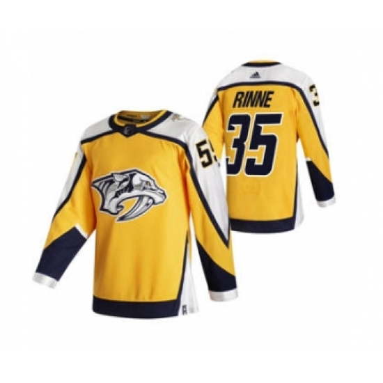 Men's Nashville Predators 35 Pekka Rinne Yellow 2020-21 Reverse Retro Alternate Hockey Jersey