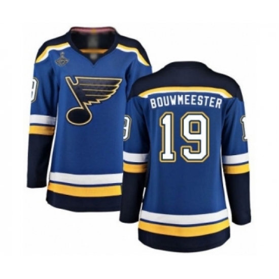Women's St. Louis Blues 19 Jay Bouwmeester Fanatics Branded Royal Blue Home Breakaway 2019 Stanley Cup Champions Hockey Jersey