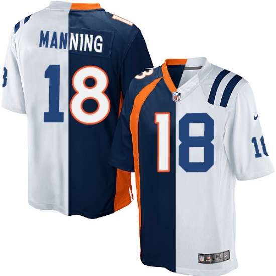 Youth Nike Indianapolis Colts 18 Peyton Manning Elite White/Navy Blue Split Fashion NFL Jersey