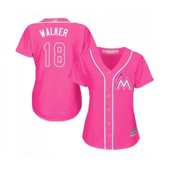 Women's Miami Marlins 18 Neil Walker Replica Pink Fashion Cool Base Baseball Jersey