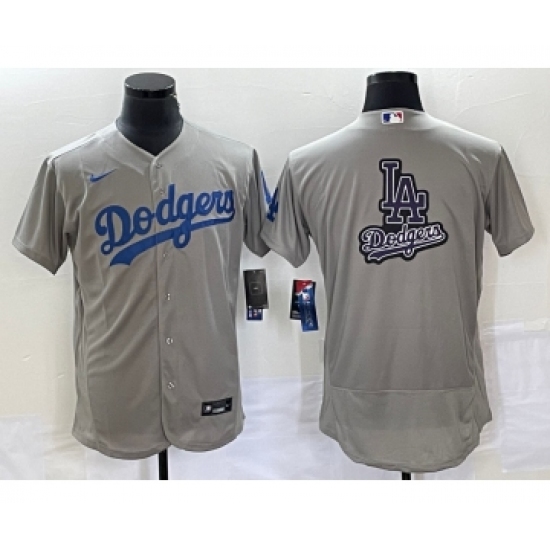 Men's Los Angeles Dodgers Gray Team Big Logo Flex Base Stitched Baseball Jersey 1