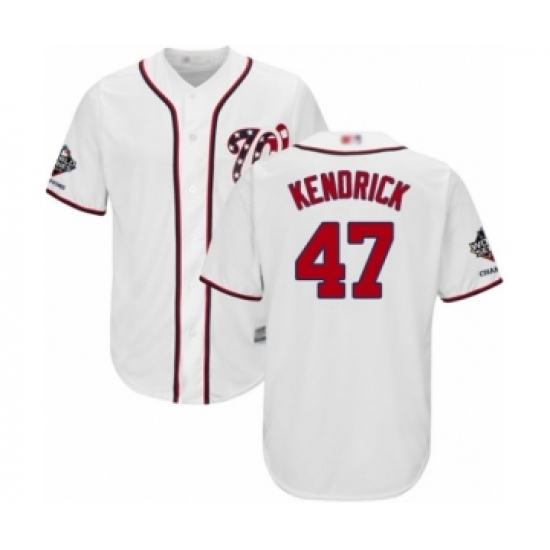 Youth Washington Nationals 47 Howie Kendrick Authentic White Home Cool Base 2019 World Series Champions Baseball Jersey