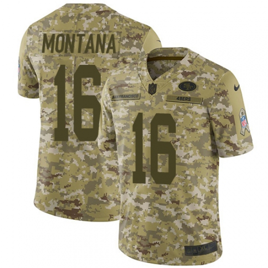 Youth Nike San Francisco 49ers 16 Joe Montana Limited Camo 2018 Salute to Service NFL Jersey