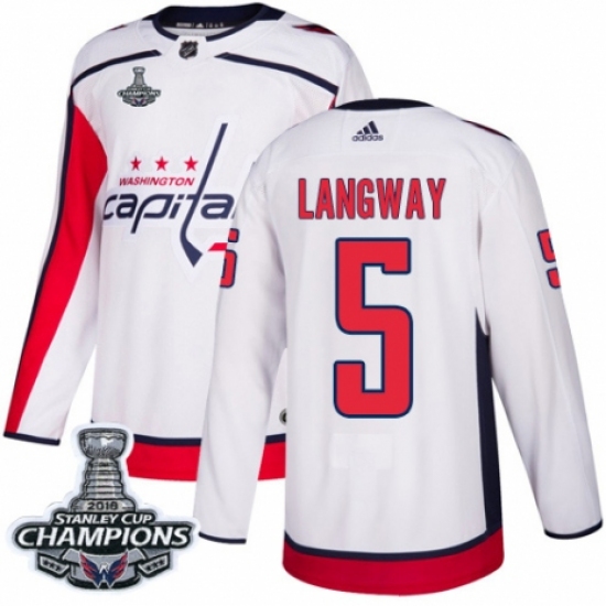 Men's Adidas Washington Capitals 5 Rod Langway Authentic White Away 2018 Stanley Cup Final Champions NHL Jersey