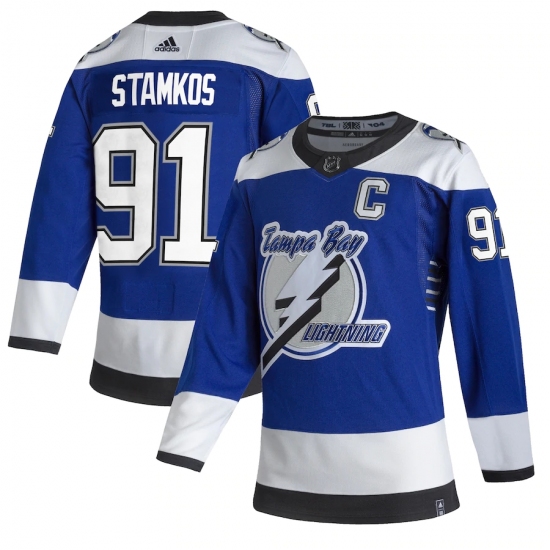 Men's Tampa Bay Lightning 91 Steven Stamkos adidas Blue 2020-21 Reverse Retro Authentic Player Jersey