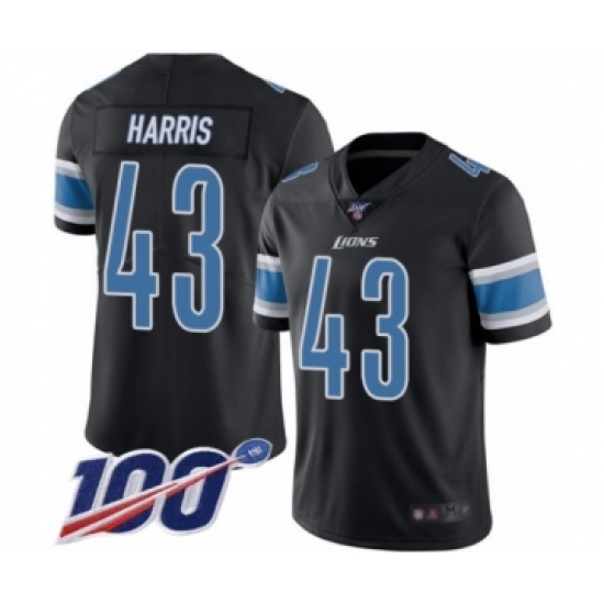 Men's Detroit Lions 43 Will Harris Limited Black Rush Vapor Untouchable 100th Season Football Jersey