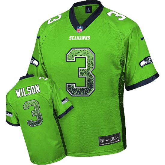 Men's Nike Seattle Seahawks 3 Russell Wilson Elite Green Drift Fashion NFL Jersey