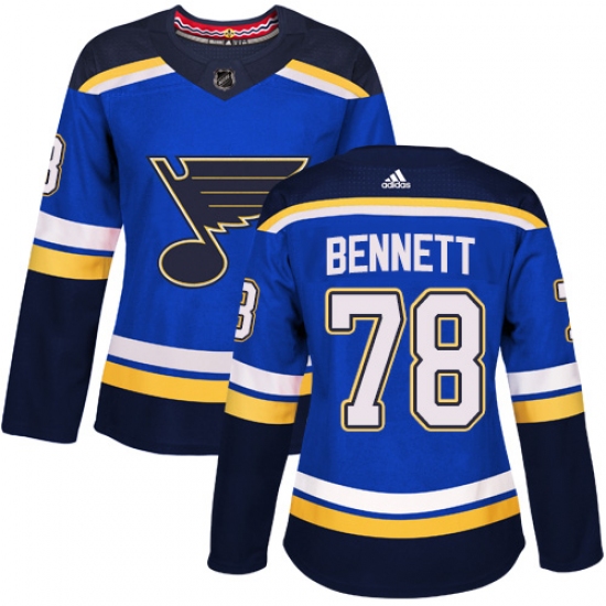 Women's Adidas St. Louis Blues 78 Beau Bennett Authentic Royal Blue Home NHL Jersey