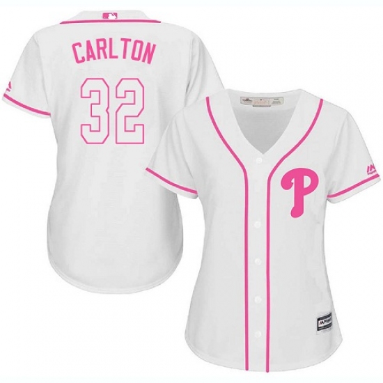 Women's Majestic Philadelphia Phillies 32 Steve Carlton Replica White Fashion Cool Base MLB Jersey