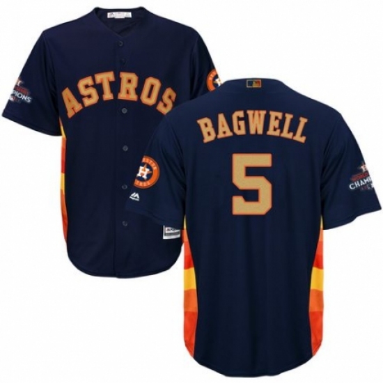Men's Majestic Houston Astros 5 Jeff Bagwell Replica Navy Blue Alternate 2018 Gold Program Cool Base MLB Jersey