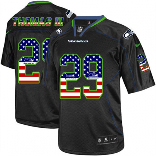 Men's Nike Seattle Seahawks 29 Earl Thomas III Elite Black USA Flag Fashion NFL Jersey