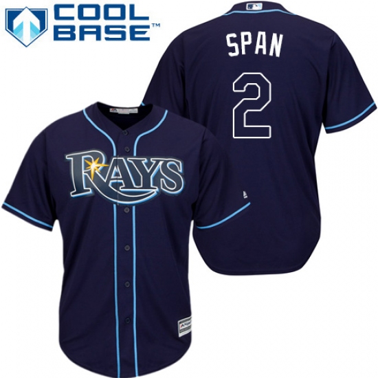 Men's Majestic Tampa Bay Rays 2 Denard Span Replica Navy Blue Alternate Cool Base MLB Jersey