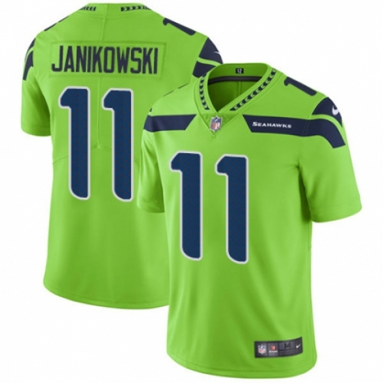 Men's Nike Seattle Seahawks 11 Sebastian Janikowski Limited Green Rush Vapor Untouchable NFL Jersey