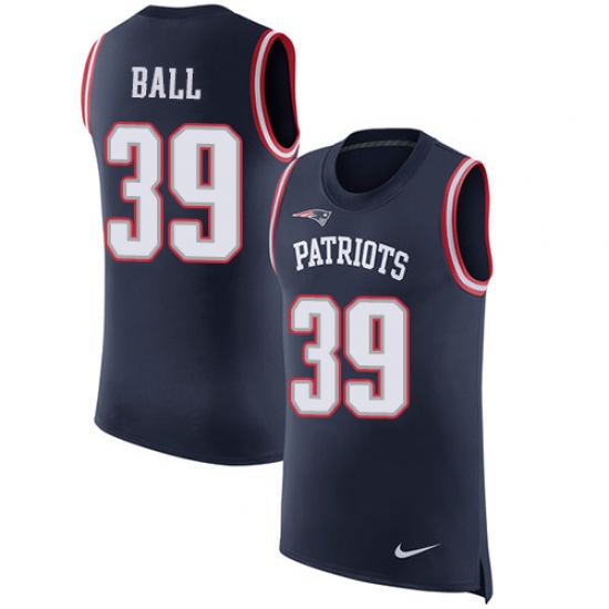 Men's Nike New England Patriots 39 Montee Ball Limited Navy Blue Rush Player Name & Number Tank Top NFL Jersey