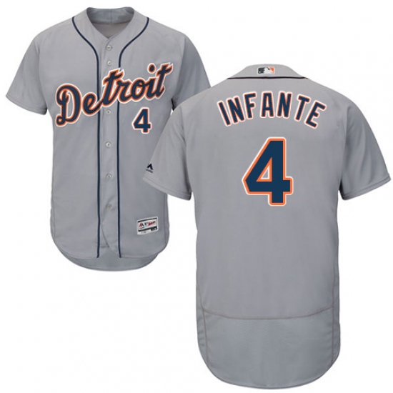 Men's Majestic Detroit Tigers 4 Omar Infante Grey Flexbase Authentic Collection MLB Jersey