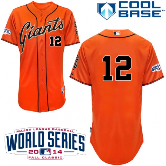 Men's Majestic San Francisco Giants 12 Joe Panik Replica Orange Alternate Cool Base w/2014 World Series Patch MLB Jersey