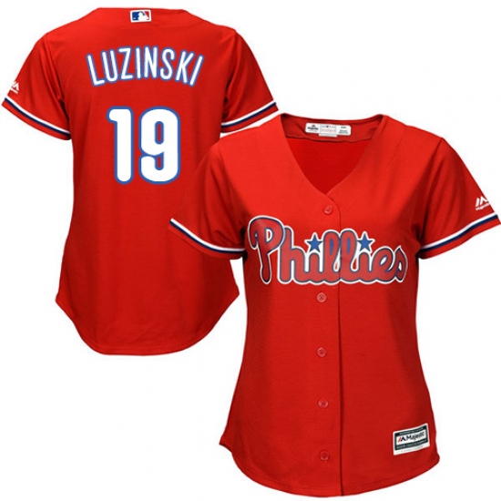 Women's Majestic Philadelphia Phillies 19 Greg Luzinski Authentic Red Alternate Cool Base MLB Jersey