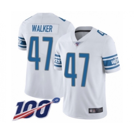 Men's Detroit Lions 47 Tracy Walker White Vapor Untouchable Limited Player 100th Season Football Jersey