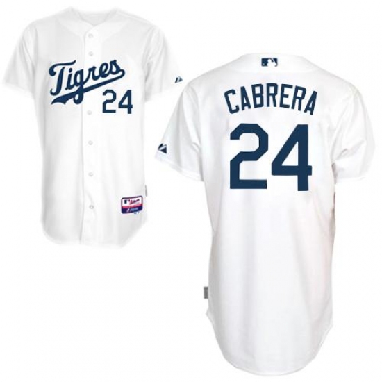 Men's Majestic Detroit Tigers 24 Miguel Cabrera Replica White "Los Tigres" MLB Jersey