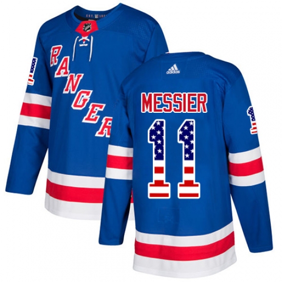 Men's Adidas New York Rangers 11 Mark Messier Authentic Royal Blue USA Flag Fashion NHL Jersey