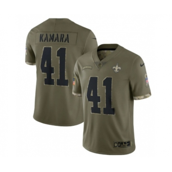 Men's New Orleans Saints 41 Alvin Kamara 2022 Olive Salute To Service Limited Stitched Jersey