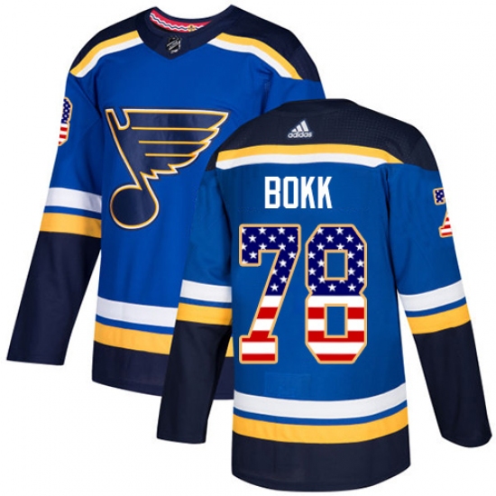 Men's Adidas St. Louis Blues 78 Dominik Bokk Authentic Blue USA Flag Fashion NHL Jersey