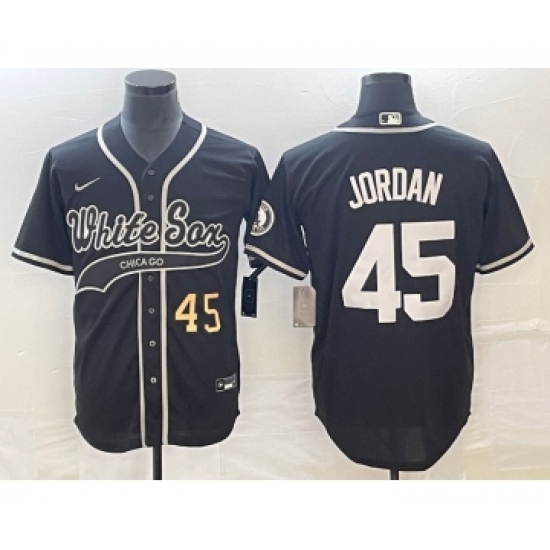 Men's Chicago White Sox 45 Michael Jordan Number Black Cool Base Stitched Baseball Jersey