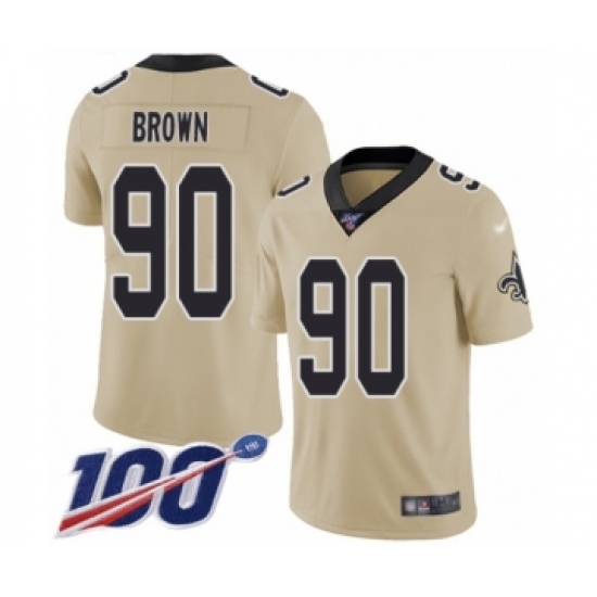 Men's New Orleans Saints 90 Malcom Brown Limited Gold Inverted Legend 100th Season Football Jersey