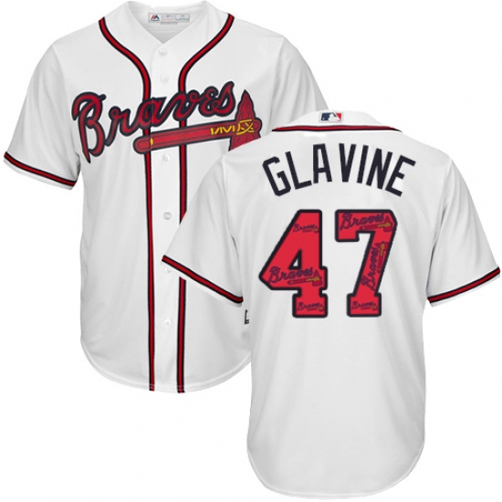 Men's Majestic Atlanta Braves 47 Tom Glavine Authentic White Team Logo Fashion Cool Base MLB Jersey