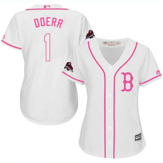 Women's Majestic Boston Red Sox 1 Bobby Doerr Authentic White Fashion 2018 World Series Champions MLB Jersey