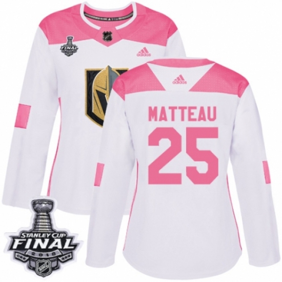 Women's Adidas Vegas Golden Knights 25 Stefan Matteau Authentic White/Pink Fashion 2018 Stanley Cup Final NHL Jersey