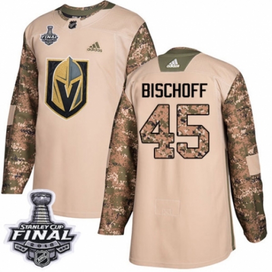 Youth Adidas Vegas Golden Knights 45 Jake Bischoff Authentic Camo Veterans Day Practice 2018 Stanley Cup Final NHL Jersey