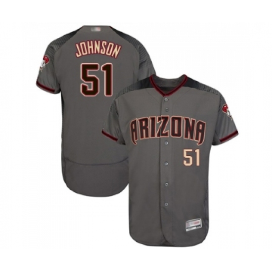 Men's Arizona Diamondbacks 51 Randy Johnson Grey Road Authentic Collection Flex Base Baseball Jersey