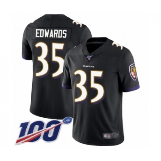 Men's Baltimore Ravens 35 Gus Edwards Black Alternate Vapor Untouchable Limited Player 100th Season Football Jersey